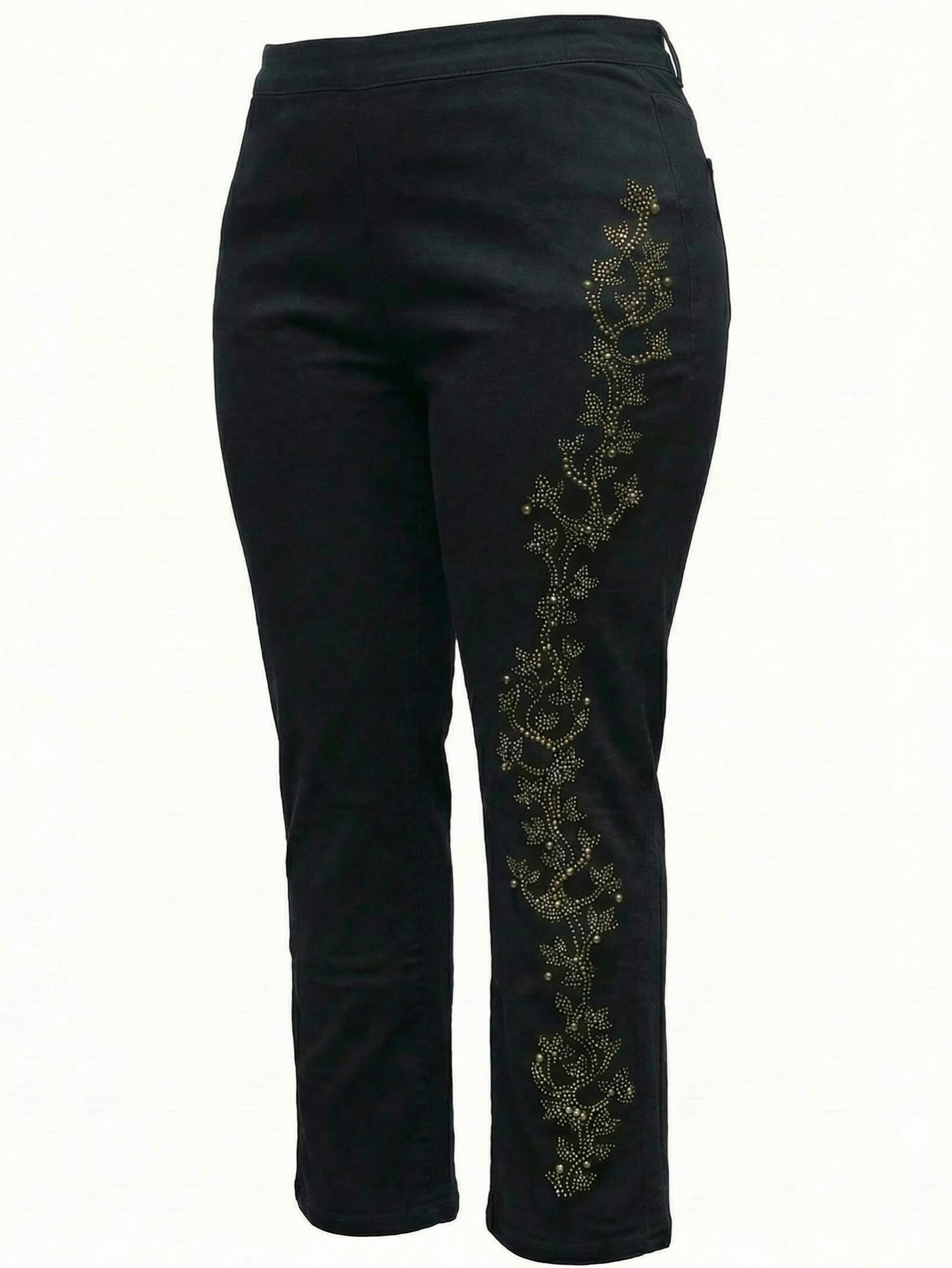 Jean negro floral dorado